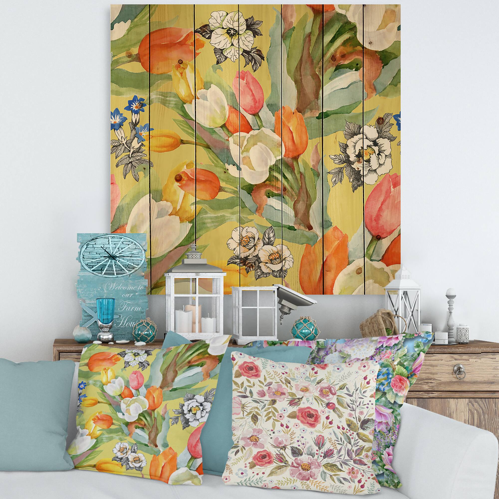 Designart - Blooming White and Orange Tulips I